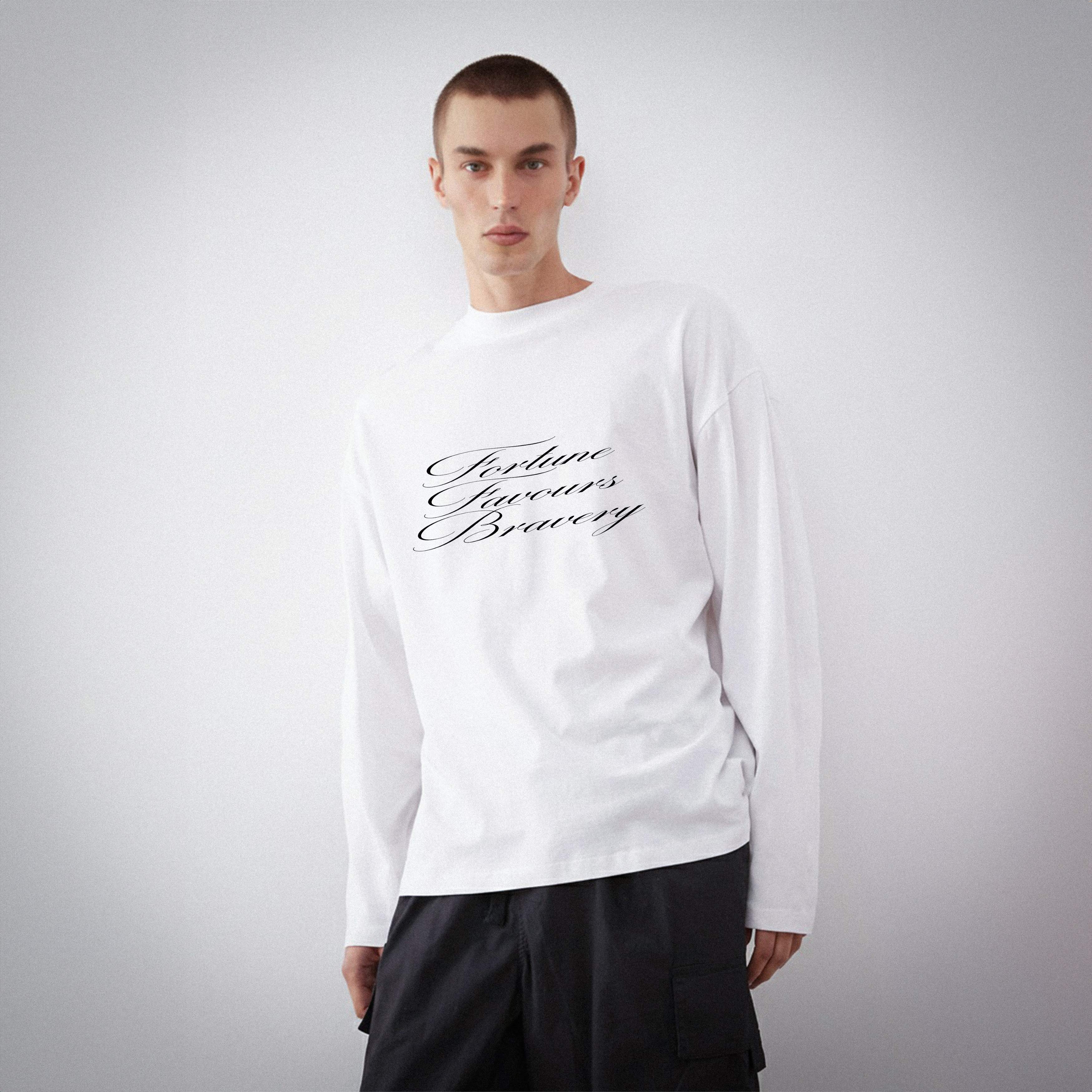 'Fortune Favours Bravery' L/S T-Shirt - White