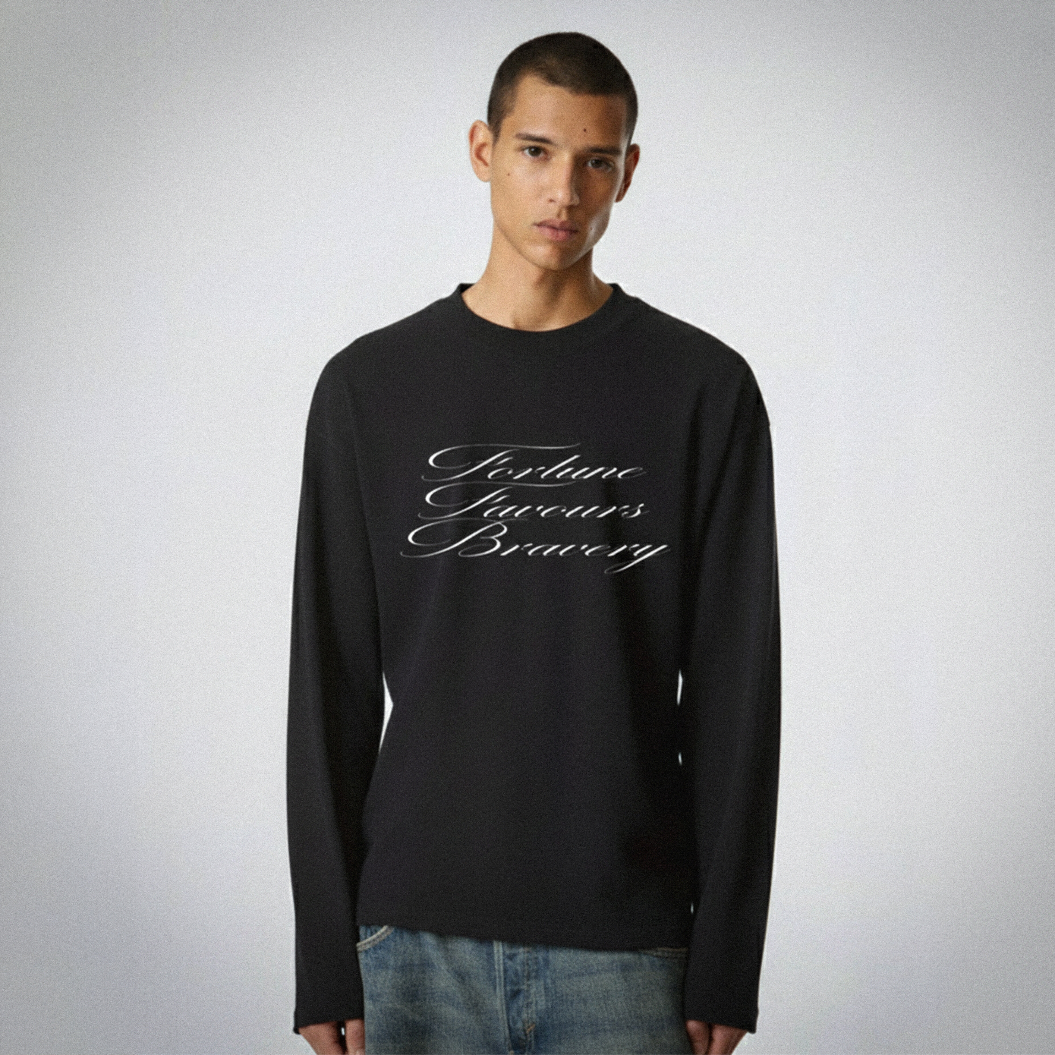 'Fortune Favours Bravery' L/S T-Shirt - Black